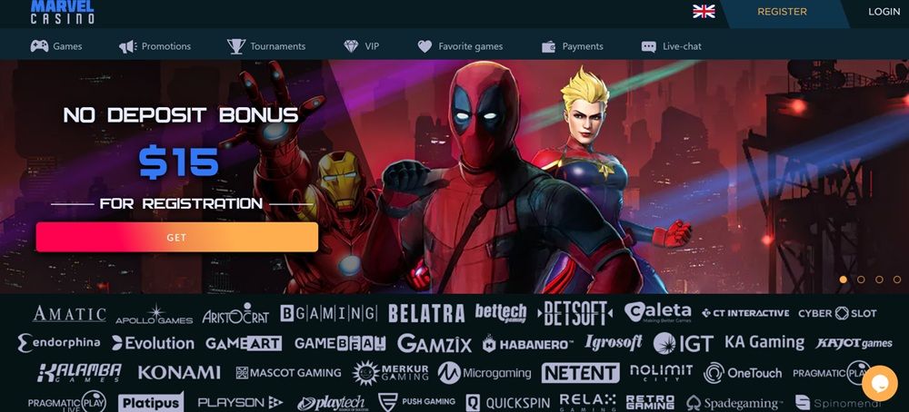 Marvel Casino homepage